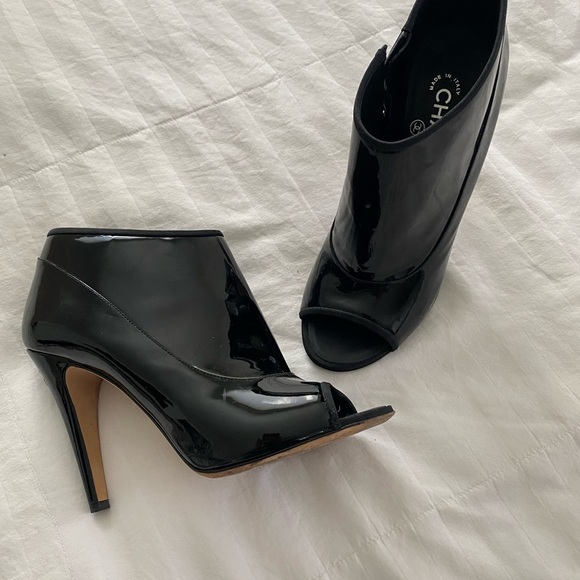 Authentic Chanel Patent Leather Peep Toe Booties
Size: 40 - Picture 9 of 12